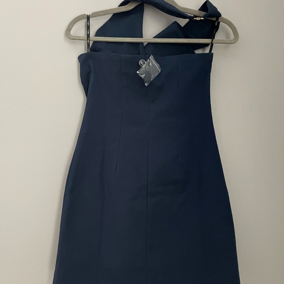 Dani | Navy Halter Neck Tailored Buttoned Bodycon Mini Dress - Picture 3 of 4